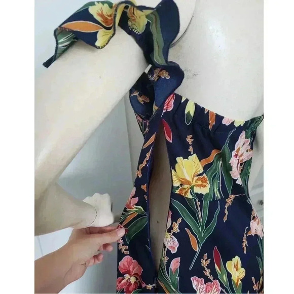 Boho Summer Floral maxi dress with slit in the front Medium Navy - Picture 10 of 11